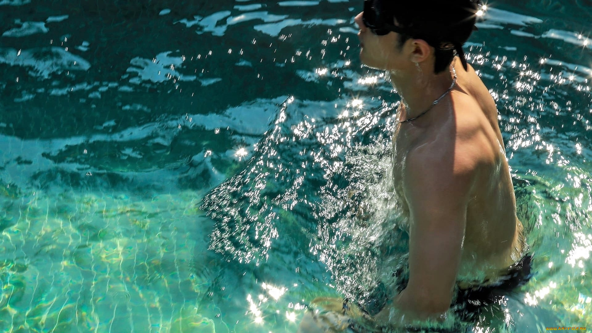 мужчины, xiao, zhan, актер, бассейн, очки