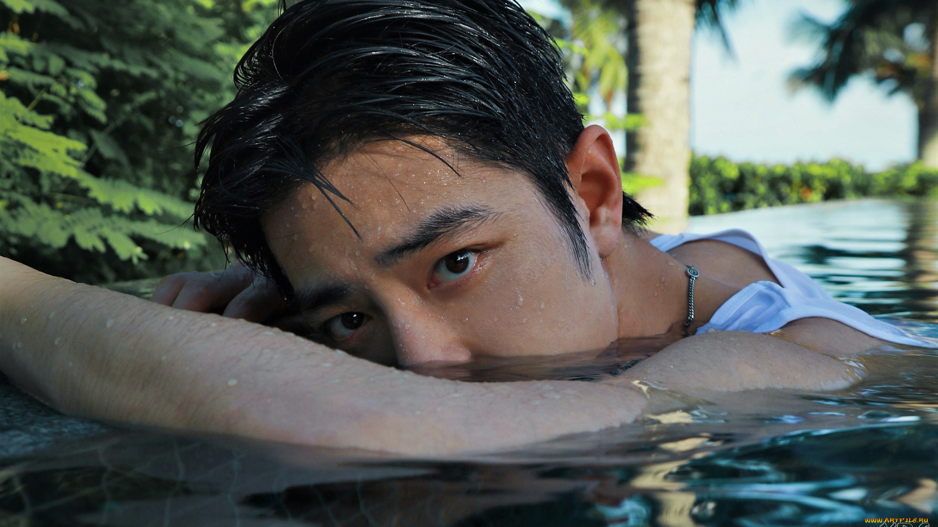 мужчины, xiao, zhan, лицо, бассейн