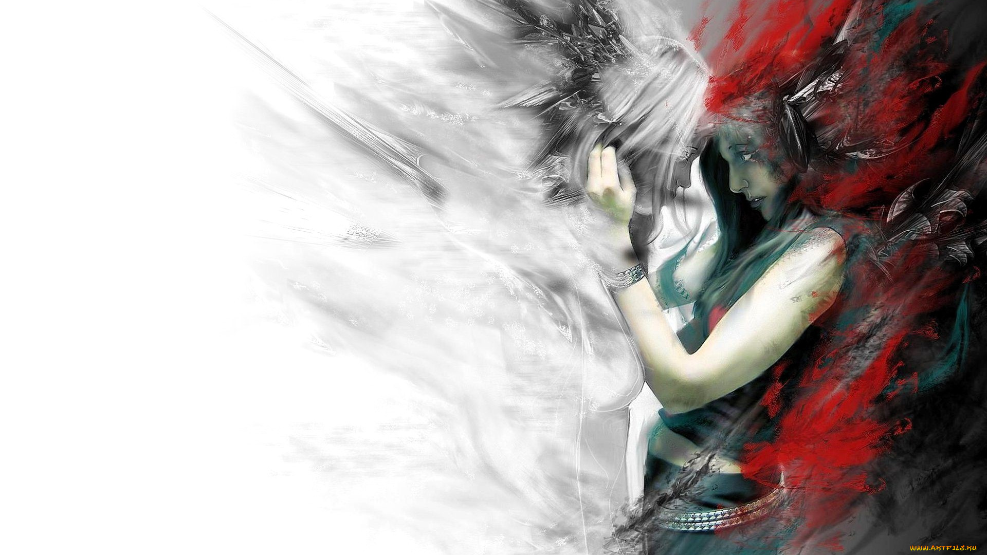 рисованное, люди, девушка, дух, встреча