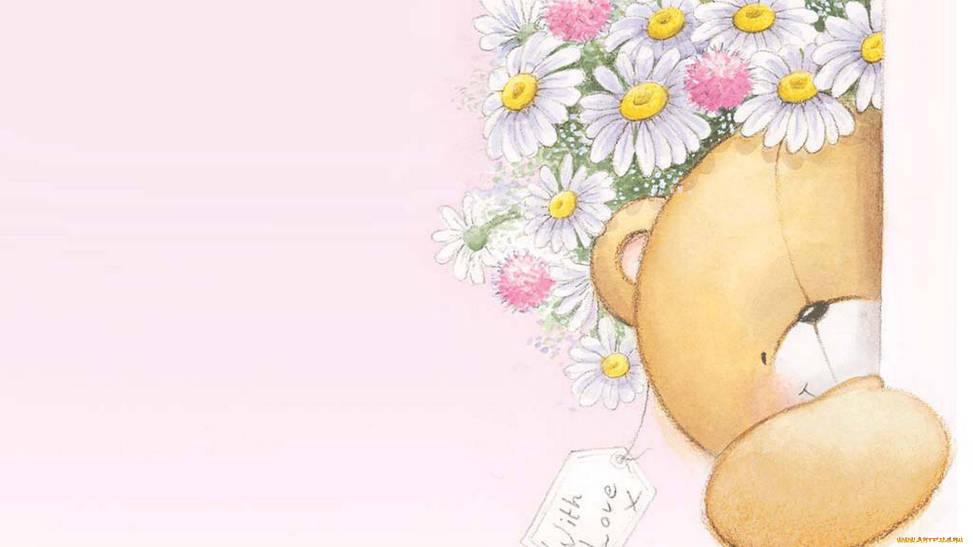 рисованное, мишки, тэдди, мишка, цветы, букет