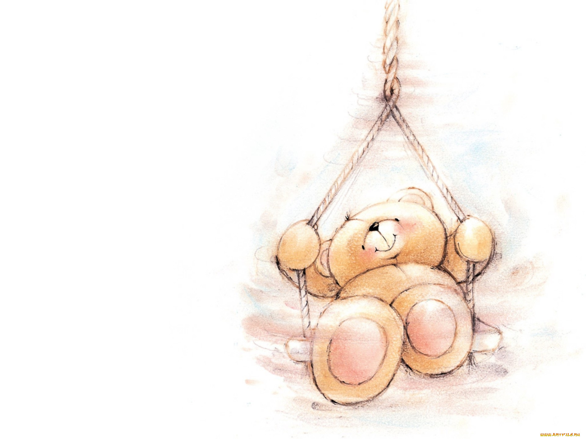 рисованное, мишки, тэдди, мишка, качели