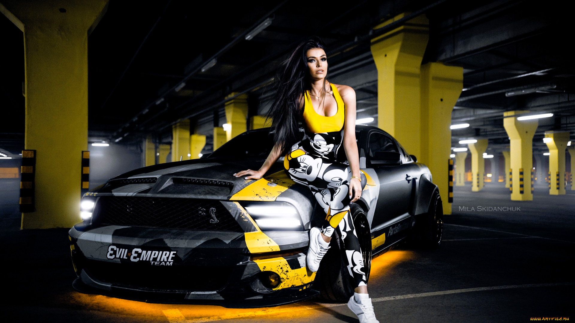 автомобили, -авто, с, девушками, черный, парковка, брюнетка