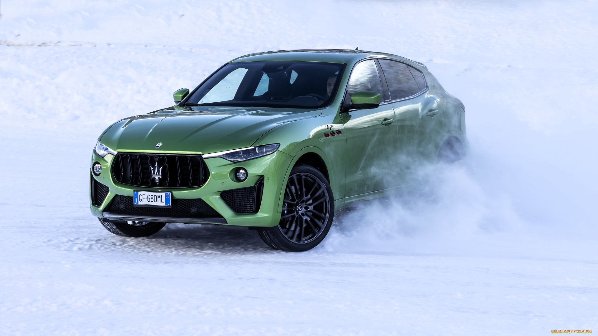 автомобили, marussia, зеленый, снег, зима, дрифт