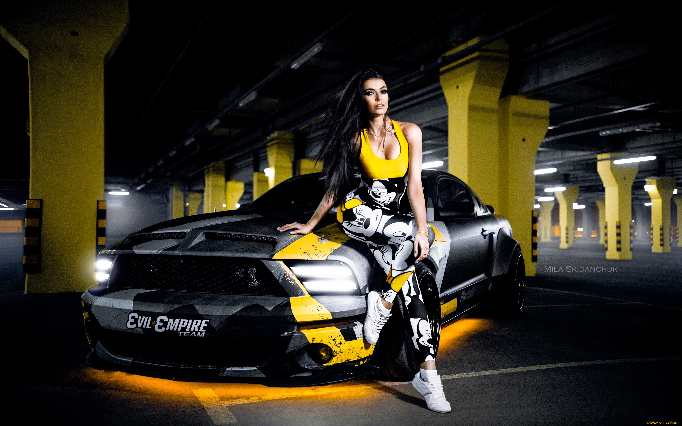 автомобили, -авто, с, девушками, черный, парковка, брюнетка