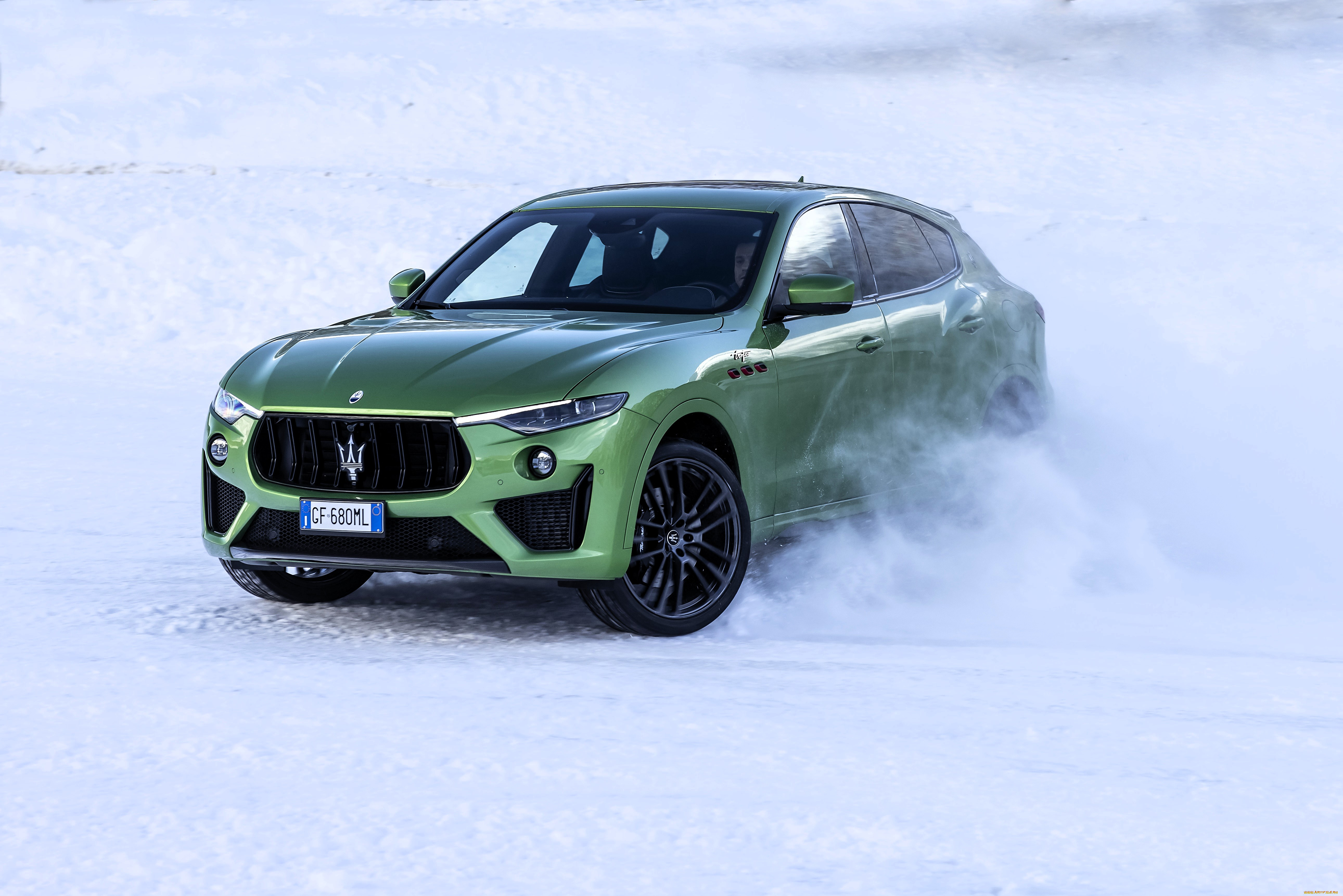 автомобили, marussia, зеленый, снег, зима, дрифт