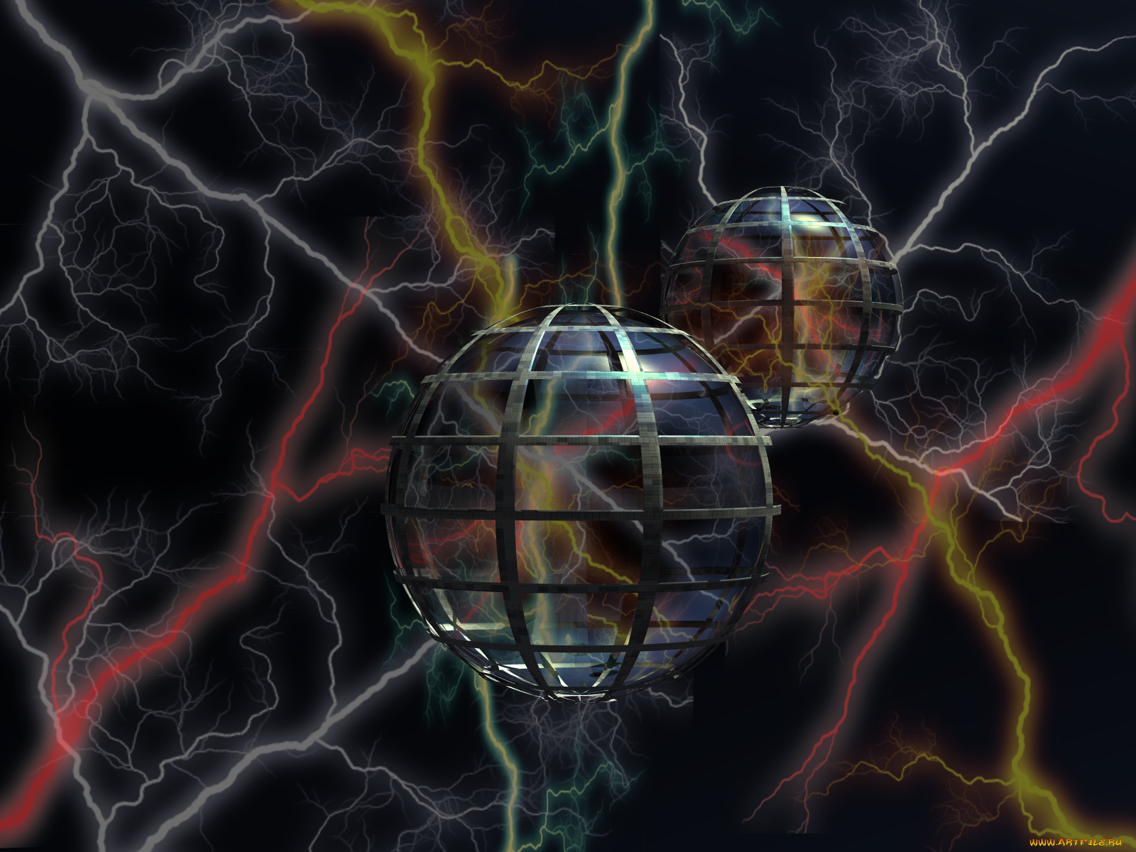 3д, графика, шары, шар, молнии