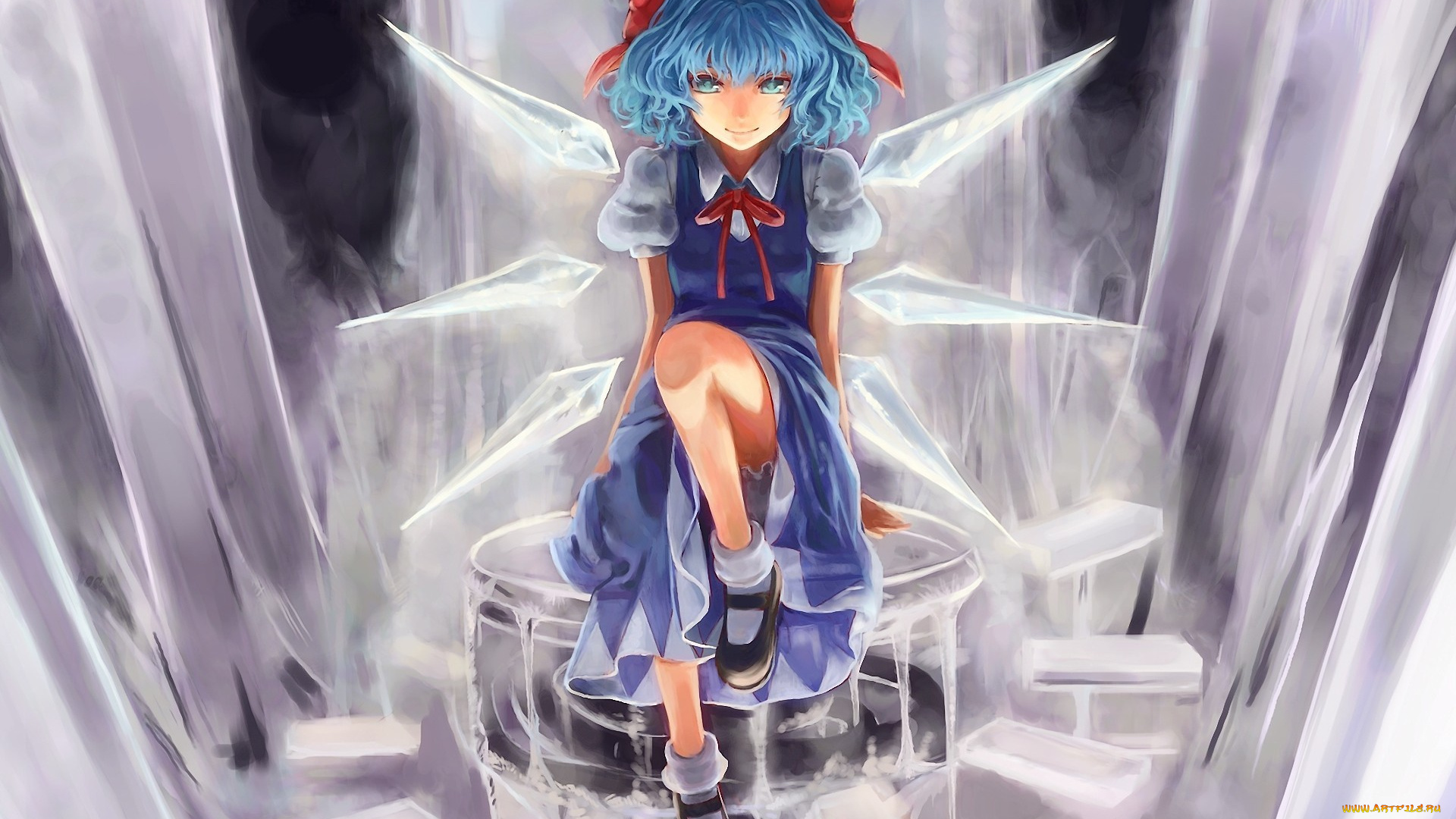 аниме, touhou, девочка, крылья, кристаллы, akihiro