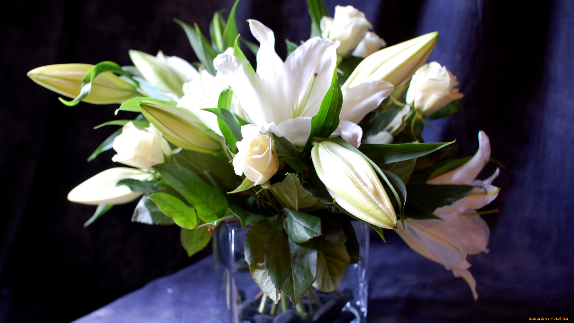 цветы, букеты, композиции, бутоны, лилии, розы, белый