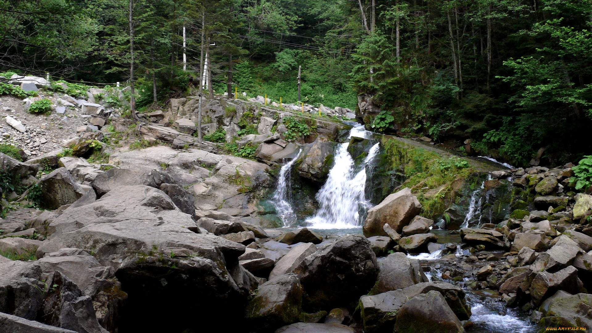 природа, реки, озера, водопад, на, реке, каменка, закарпатье, украина