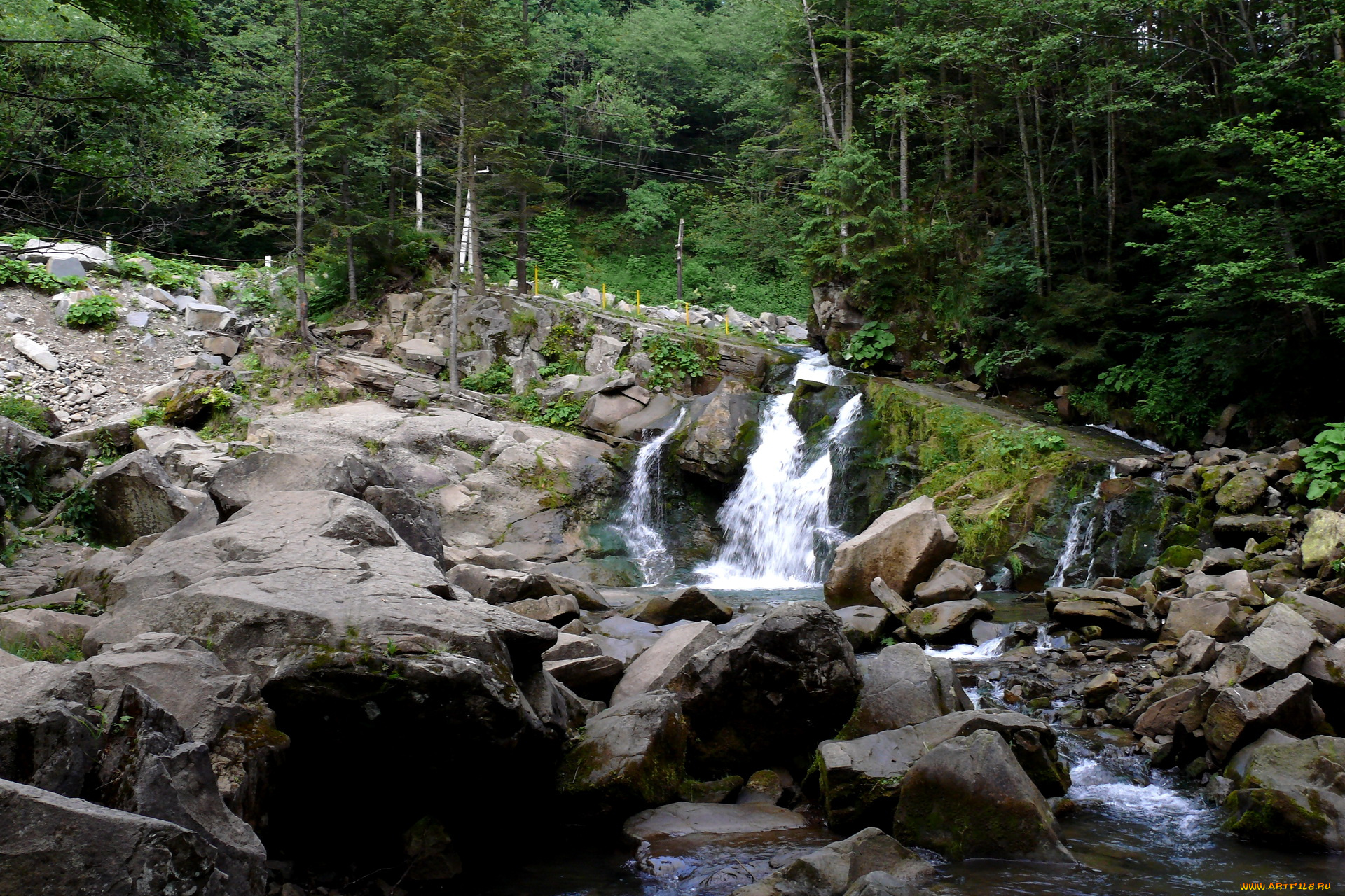 природа, реки, озера, водопад, на, реке, каменка, закарпатье, украина