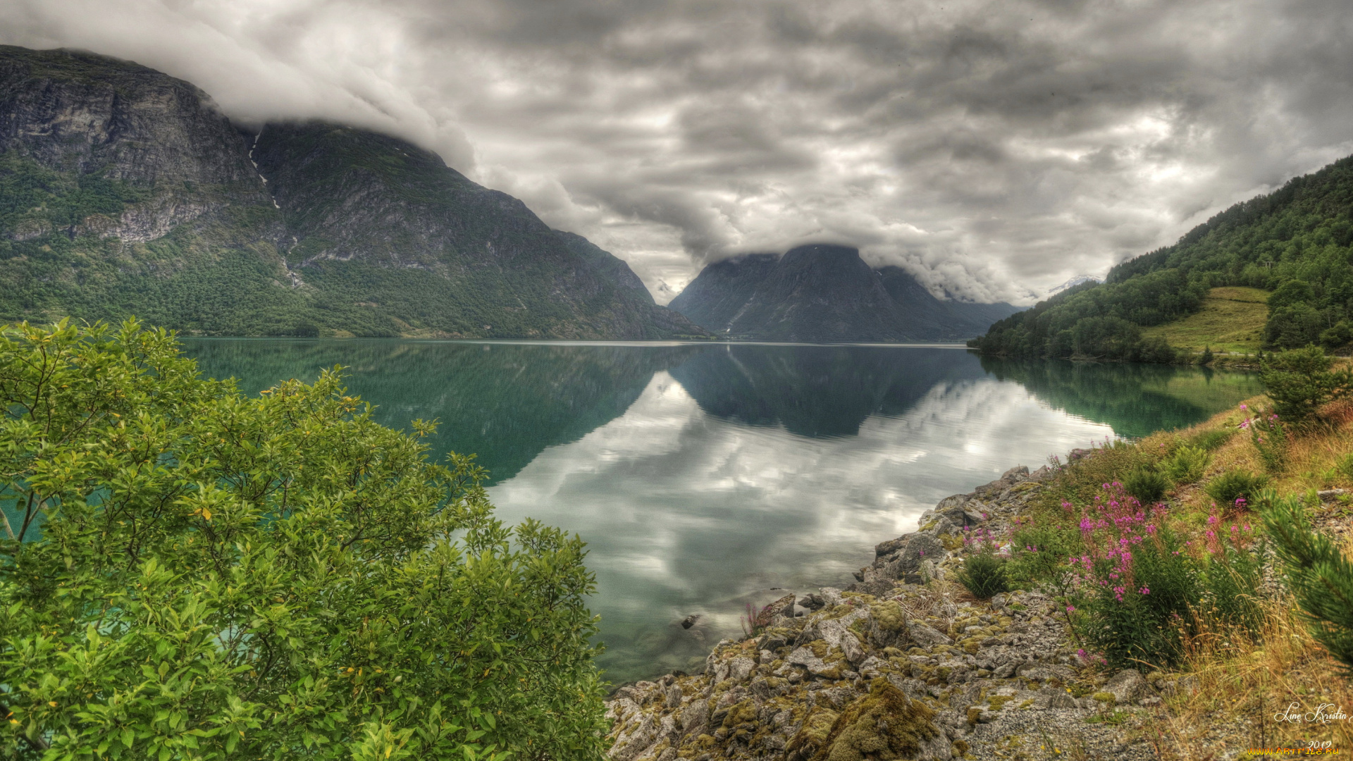 lake, strynsvatnet, norway, природа, реки, озера, горы, озеро