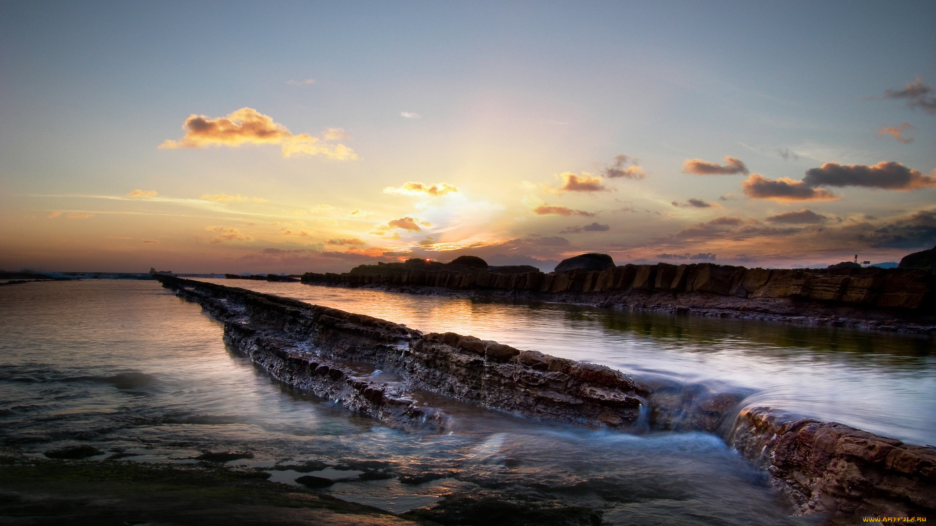 природа, восходы, закаты, берег, уступ, солнце