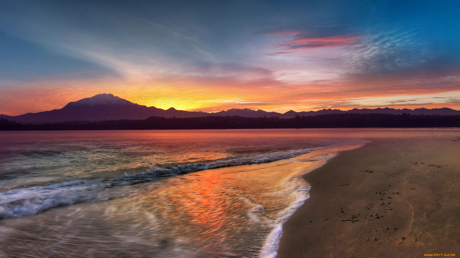 природа, восходы, закаты, свет, горы, океан, пляж, тучи, волны