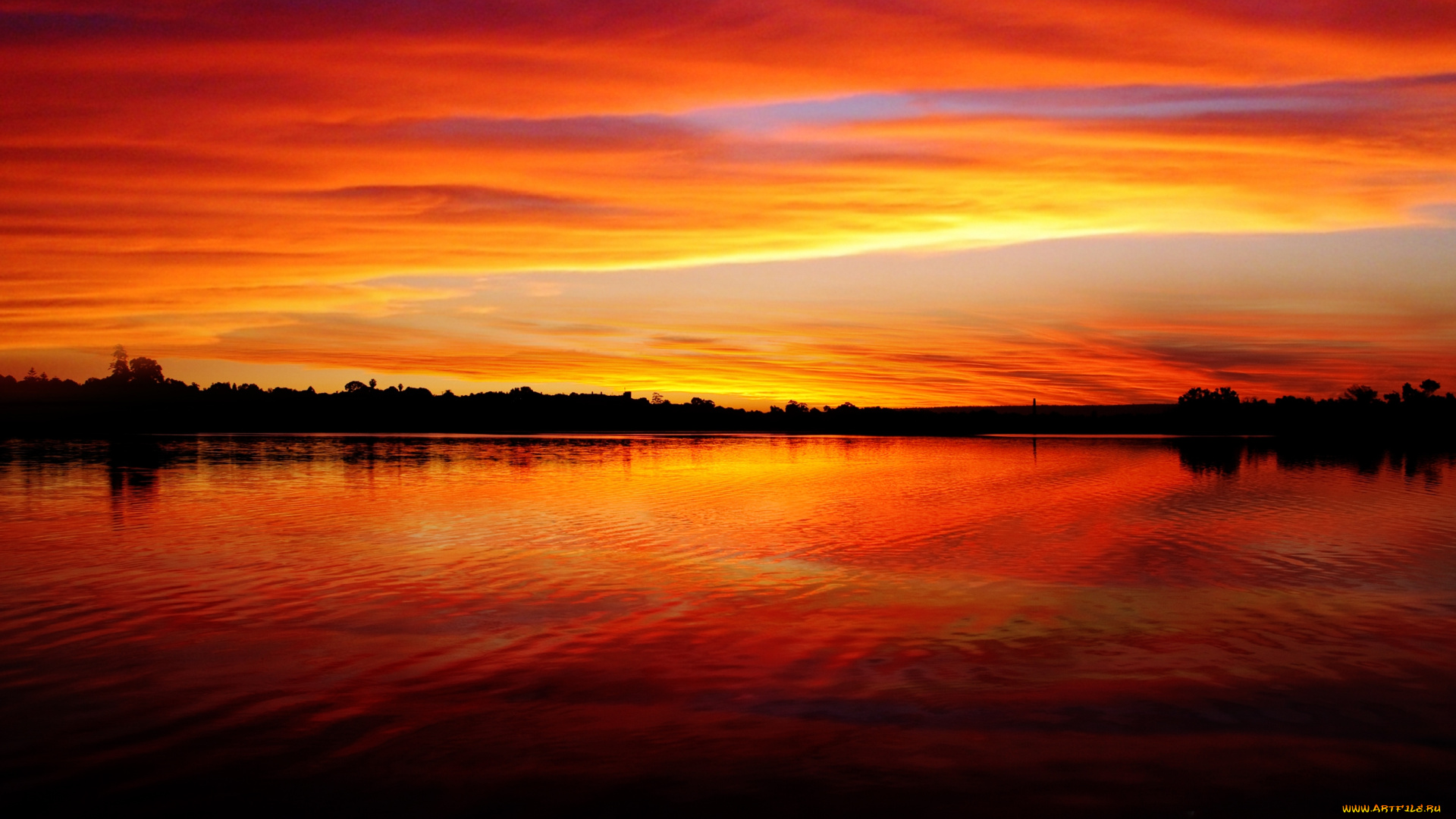 природа, восходы, закаты, зарево, облака, закат, озеро