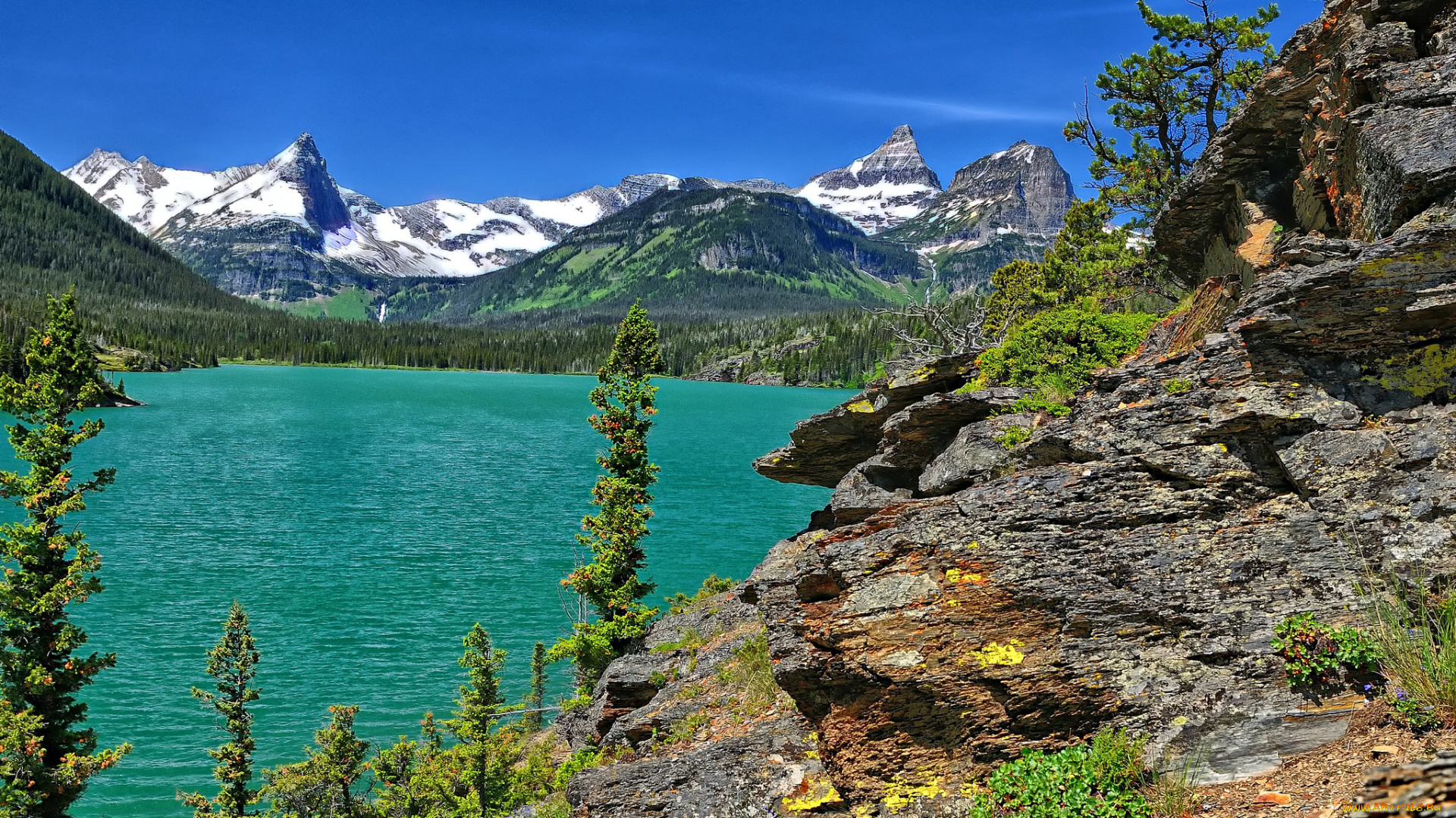 saint, mary, lake, glacier, national, park, montana, природа, реки, озера, горы, озеро, деревья, пейзаж