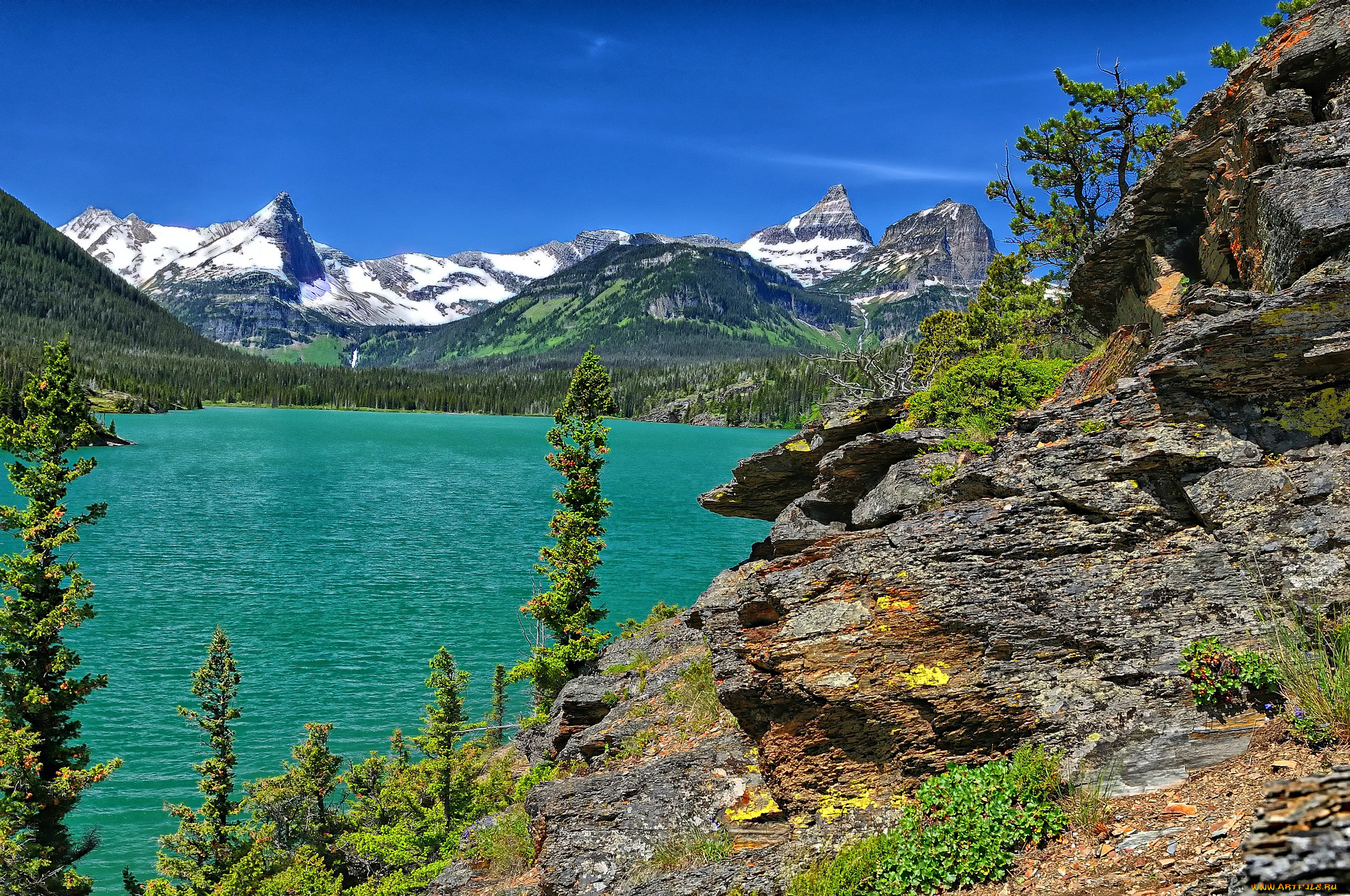 saint, mary, lake, glacier, national, park, montana, природа, реки, озера, горы, озеро, деревья, пейзаж