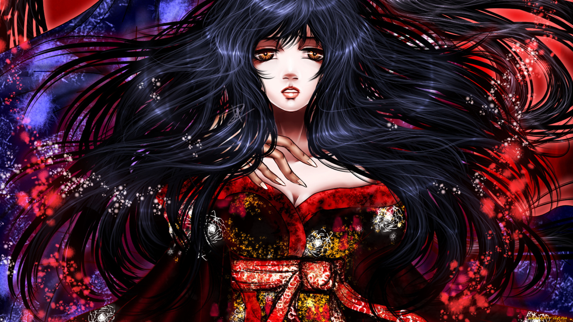 аниме, inuyasha, кимоно, kagome, девушка, когти, рука