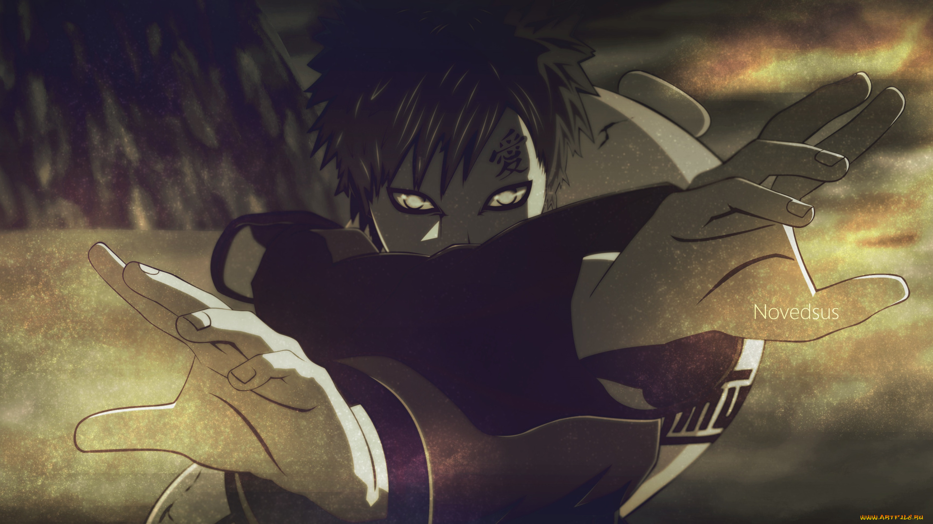 аниме, naruto, гаара, собаку-но, парень, песок, руки, взгляд