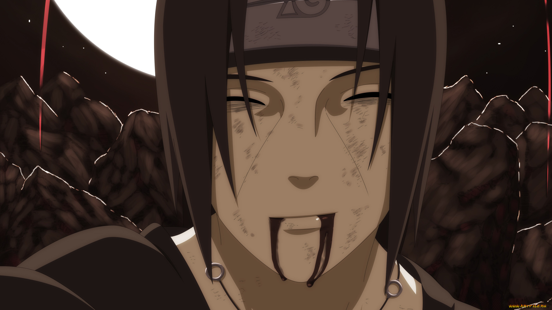 аниме, naruto, итачи, учиха, отступник, кровь, улыбка