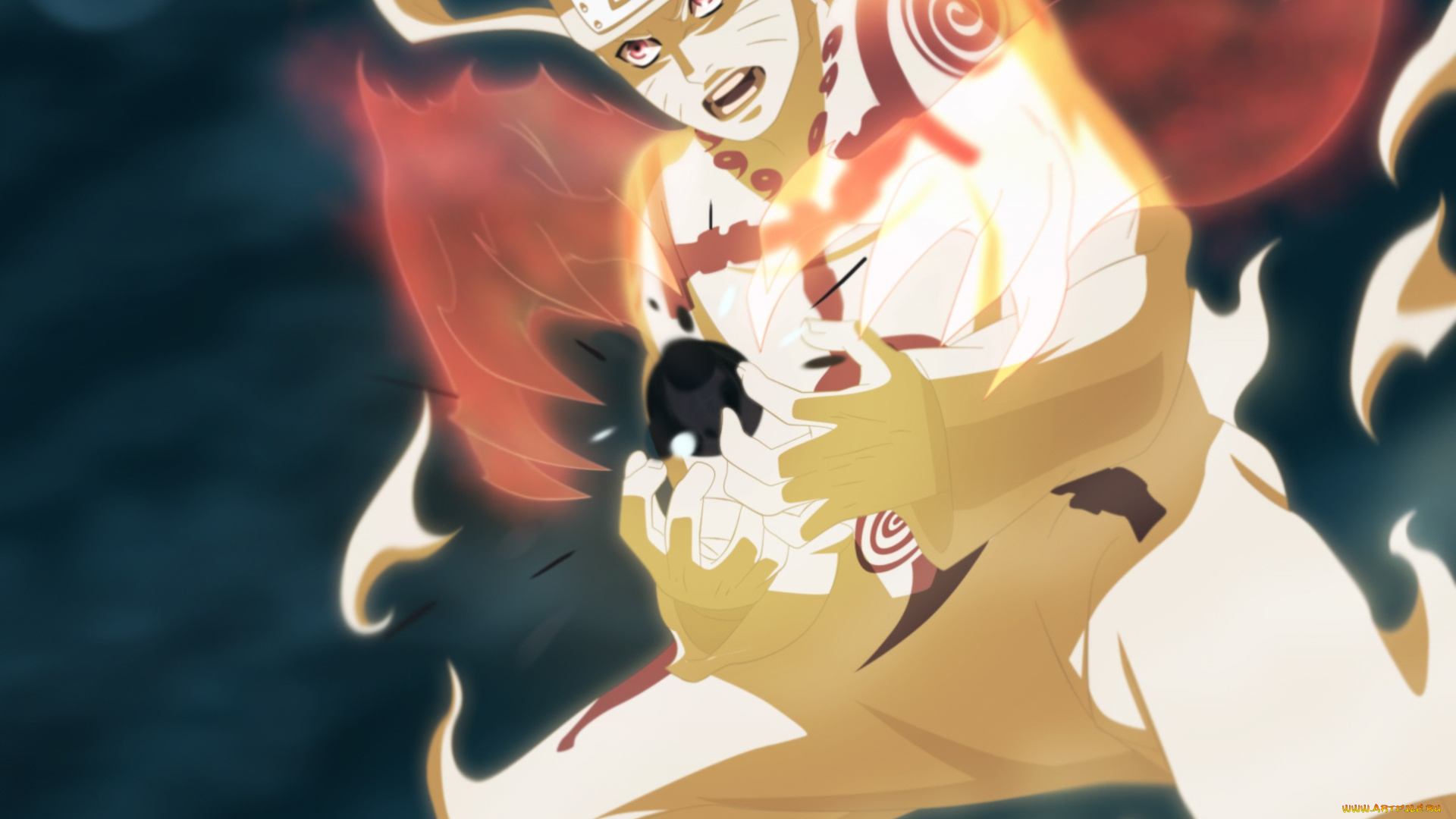 аниме, naruto, наруто, узумаки, бомба, хвостатого, режим, кьюби, сияние