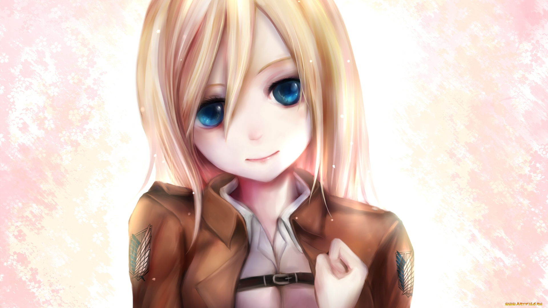 аниме, shingeki, no, kyojin, улыбка, отдает, честь, взгляд, christa, renz, девушка, форма, солдат