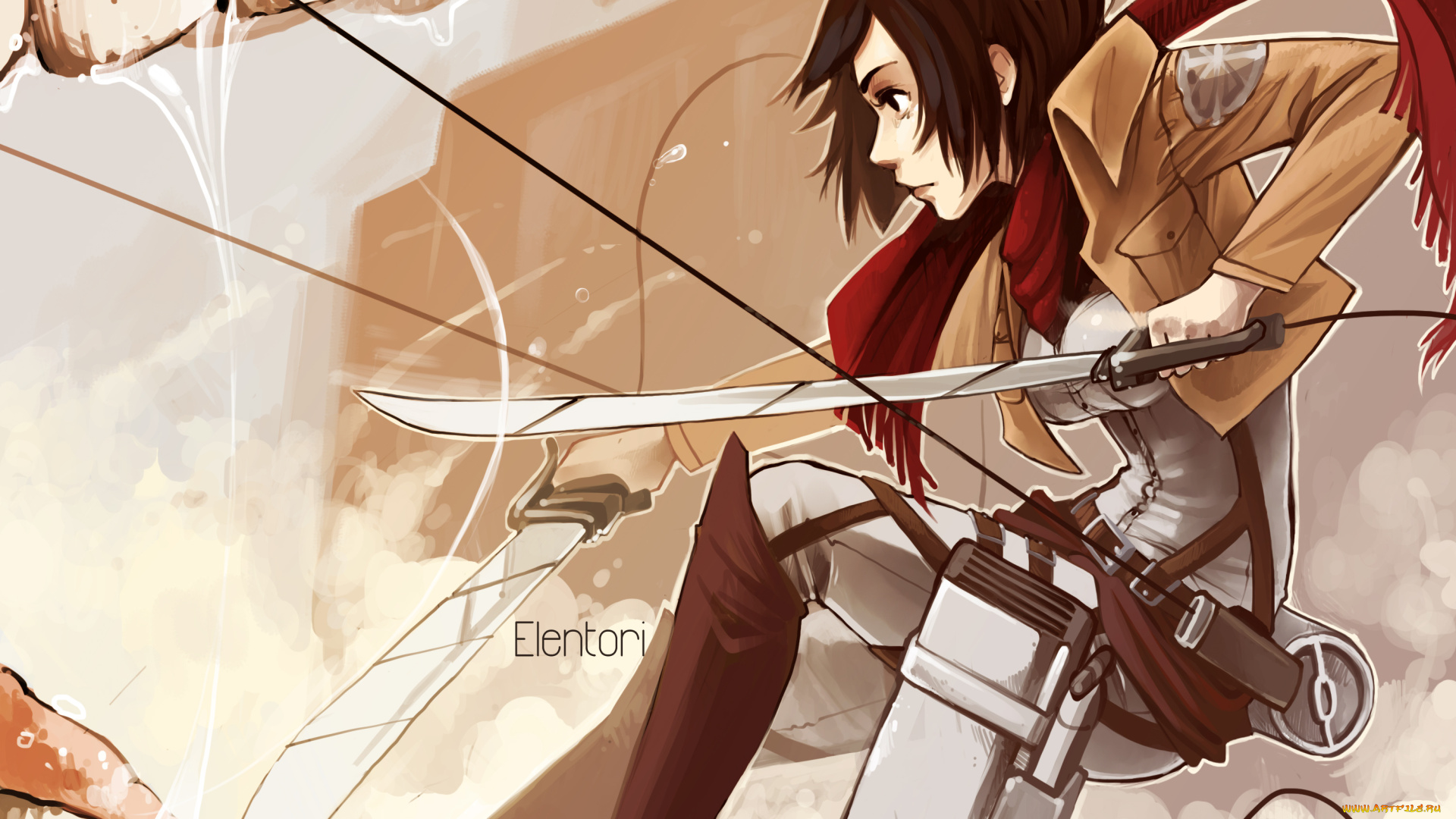 аниме, shingeki, no, kyojin, воин, микаса, mikasa, ackerman, attack, on, titan, shingeki, no, kyojin, вторжение, титанов, меч, пасть, девушка