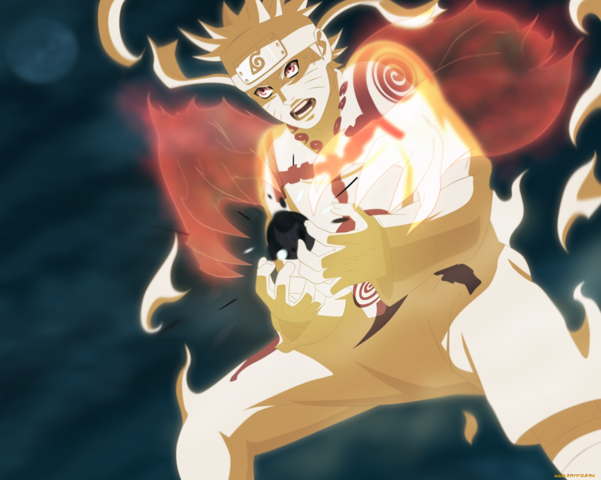 аниме, naruto, наруто, узумаки, бомба, хвостатого, режим, кьюби, сияние