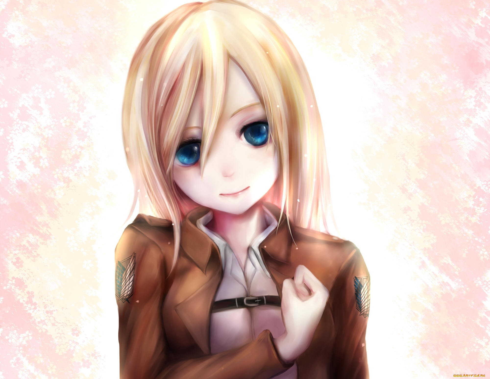 аниме, shingeki, no, kyojin, улыбка, отдает, честь, взгляд, christa, renz, девушка, форма, солдат