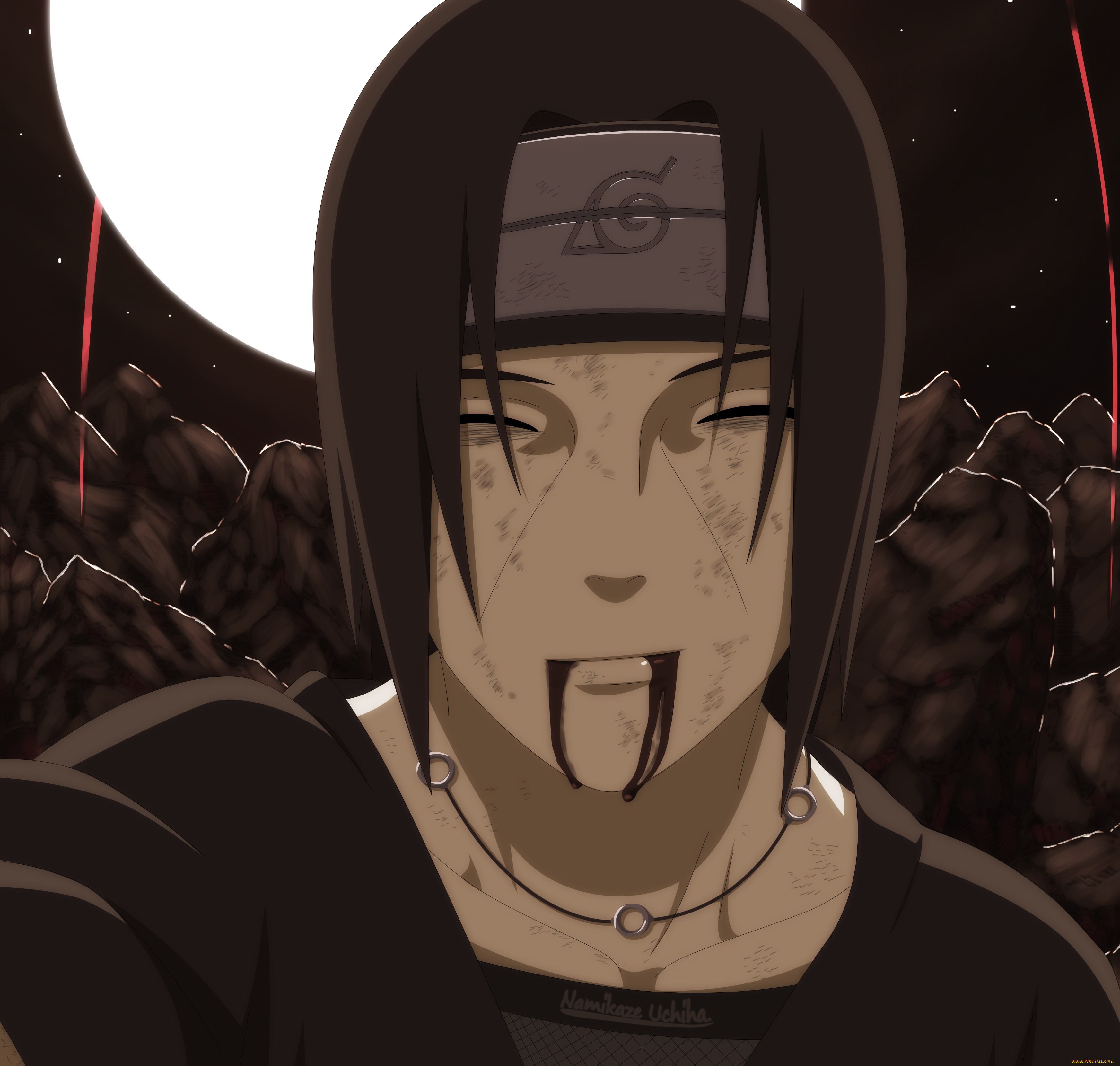 аниме, naruto, итачи, учиха, отступник, кровь, улыбка