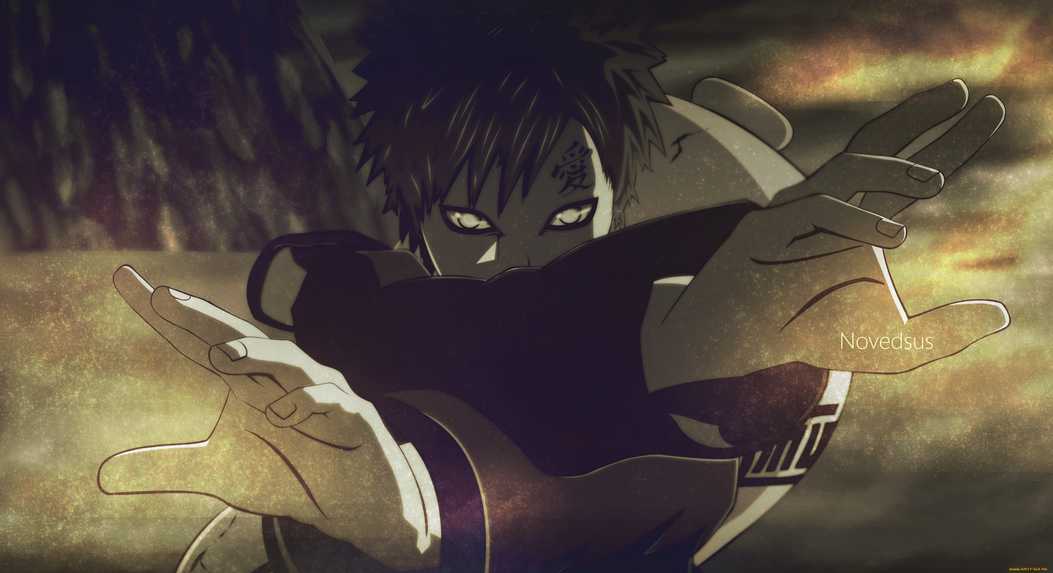 аниме, naruto, гаара, собаку-но, парень, песок, руки, взгляд