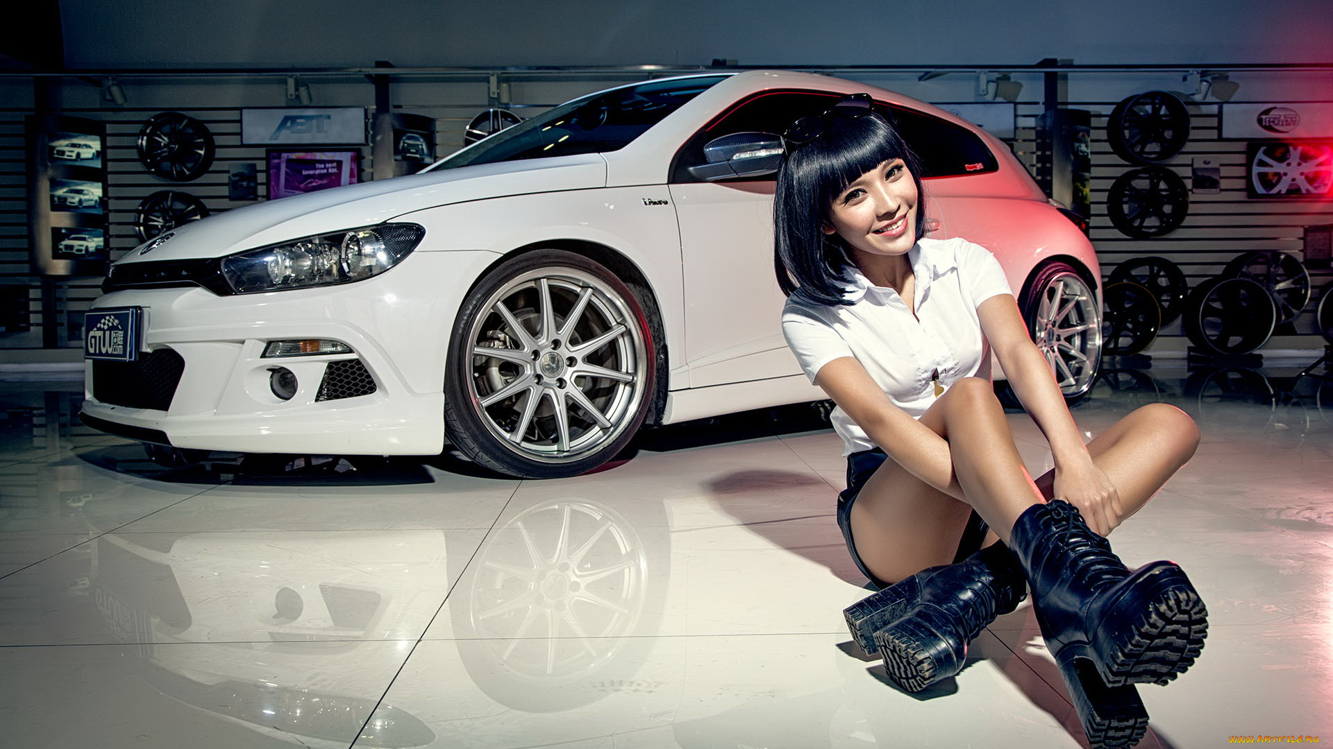 автомобили, -авто, с, девушками, азиатка, автомобиль, фон, взгляд, девушка