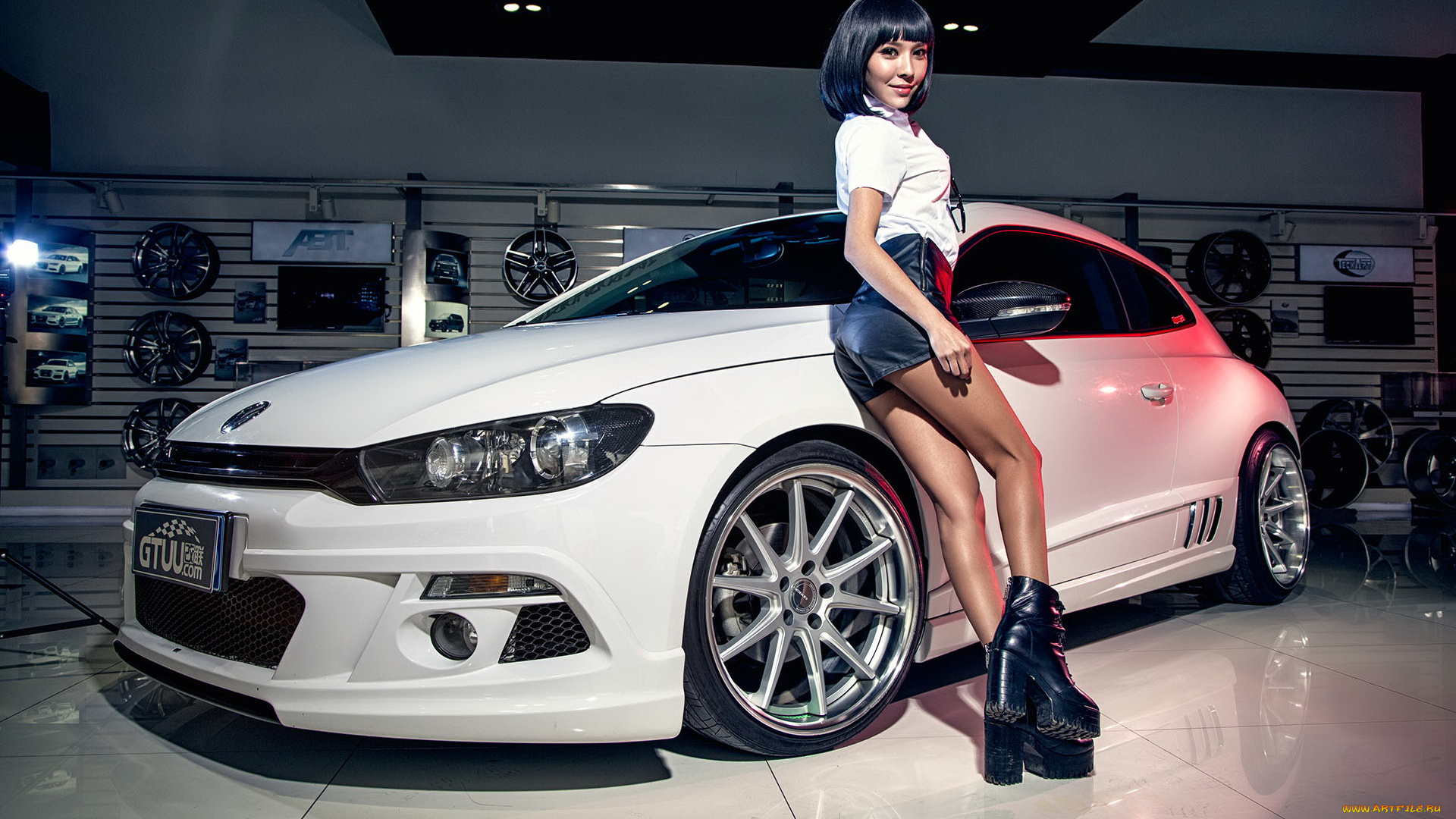 автомобили, -авто, с, девушками, азиатка, фон, взгляд, девушка, автомобиль