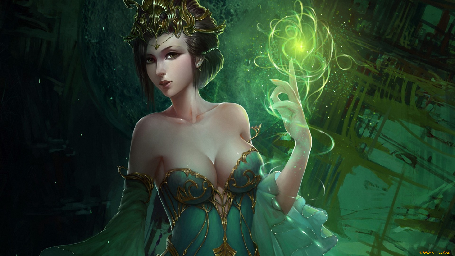 фэнтези, девушки, девушка, арт, корона, магия