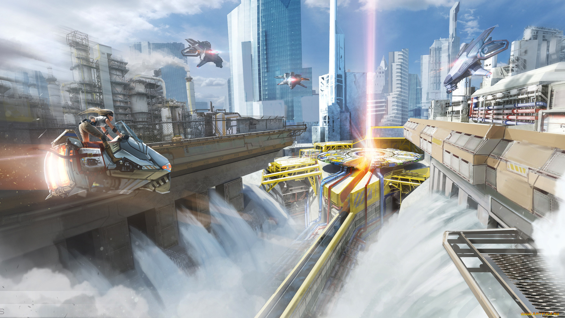 фэнтези, иные, миры, , иные, времена, арт, город, мегаполис, будущее, транспорт, девушка