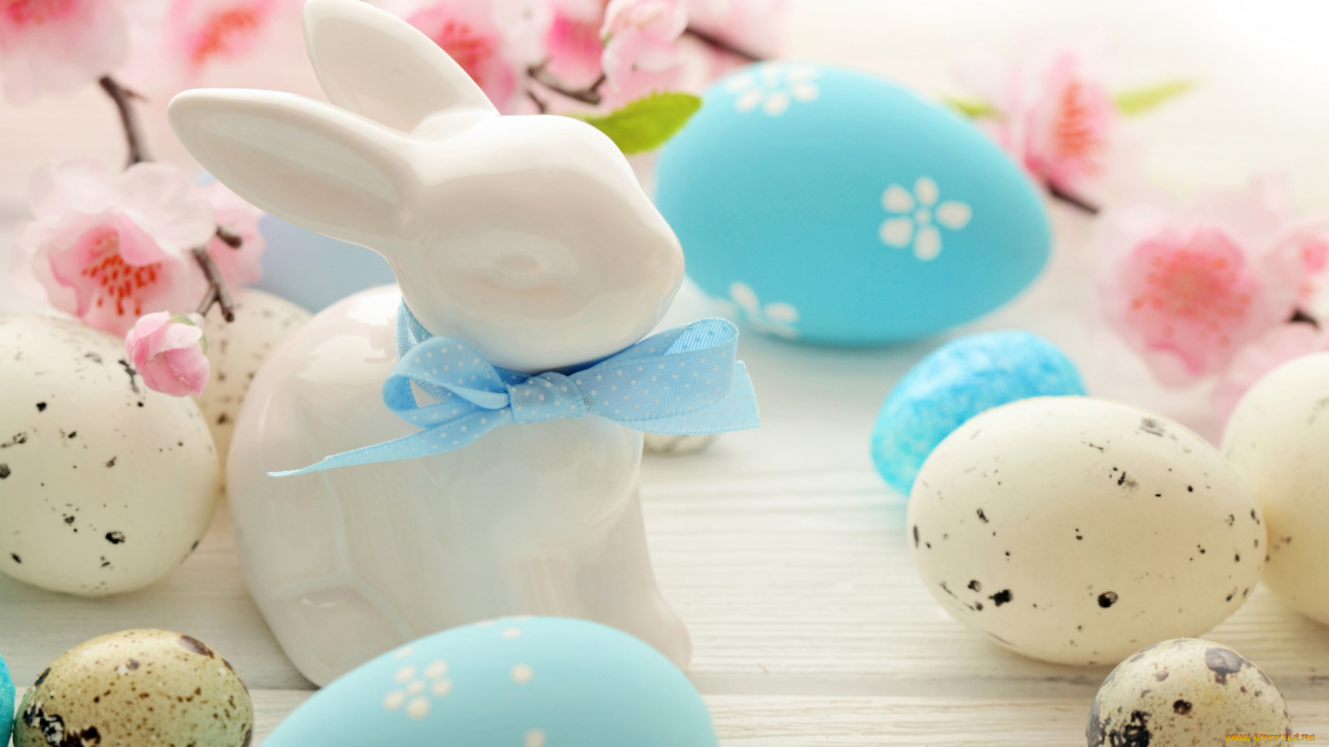 праздничные, пасха, цветы, кролик, яйца, flowers, spring, eggs, easter