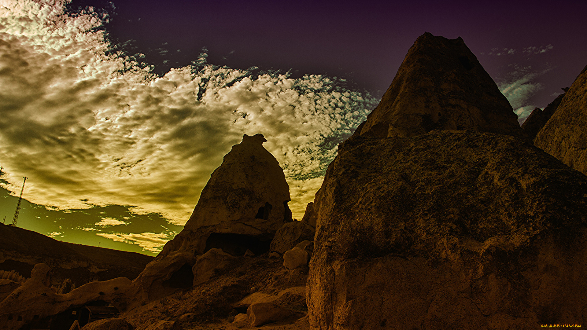 природа, горы, вечер, облака