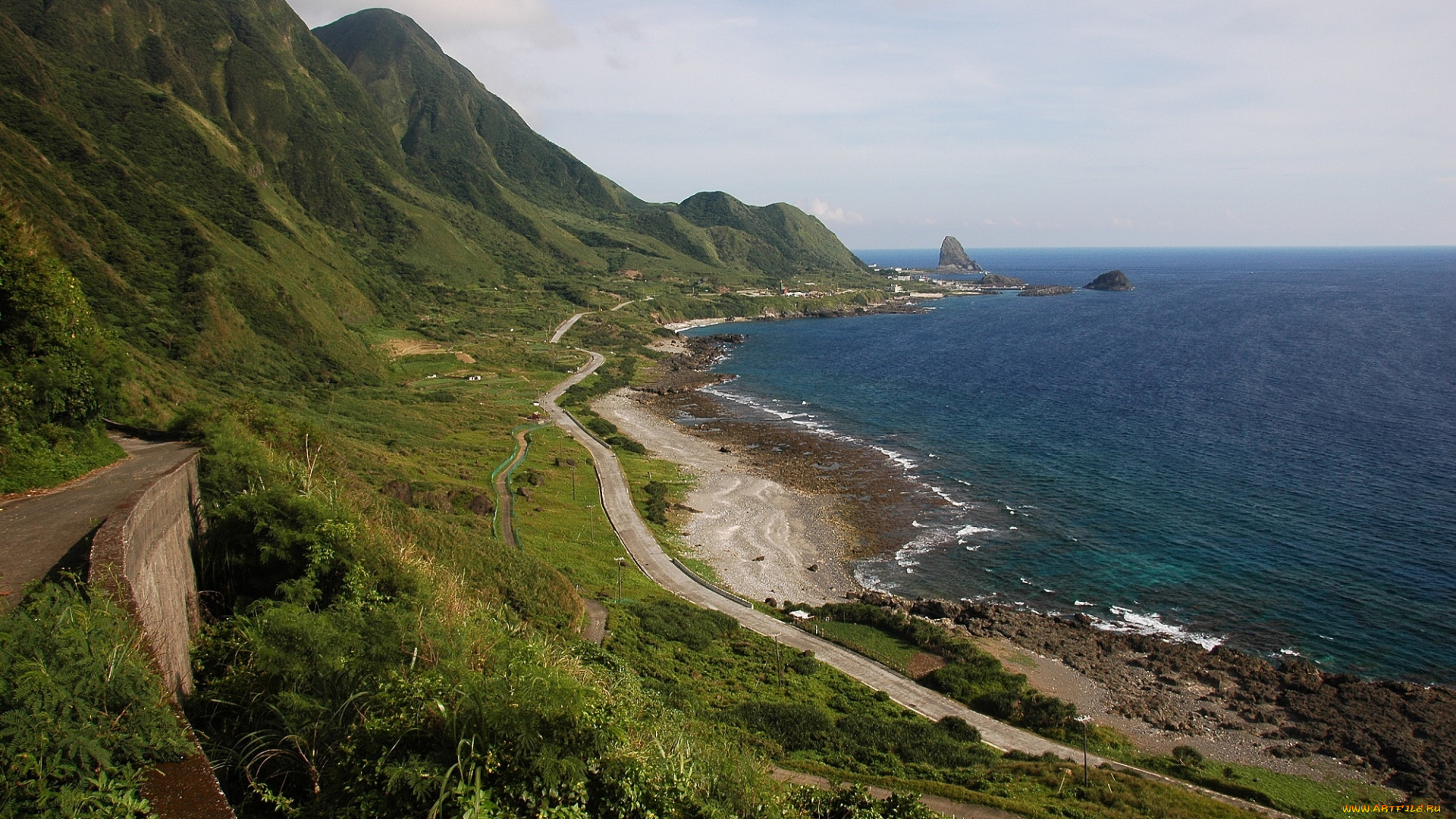 природа, побережье, дорога, горы, берег, море, taiwan