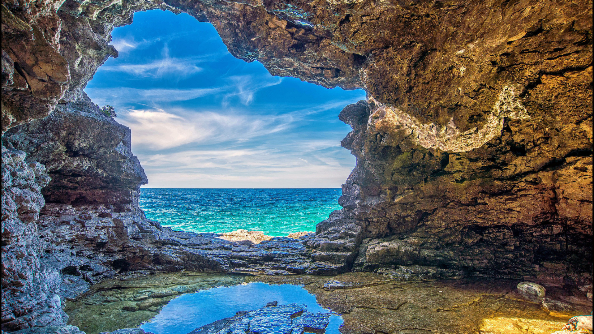 природа, побережье, океан, грот