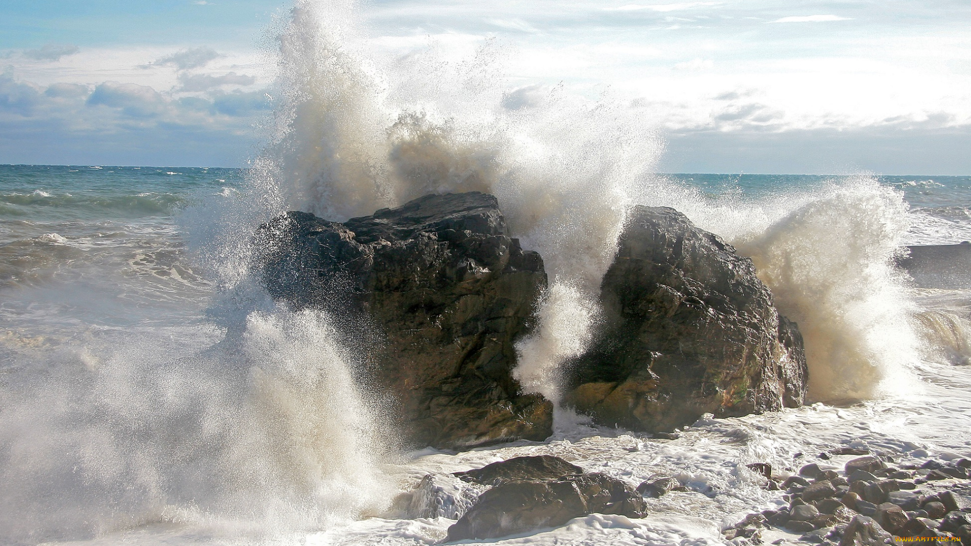 природа, стихия, камни, море, берег, вода, волна, брызги