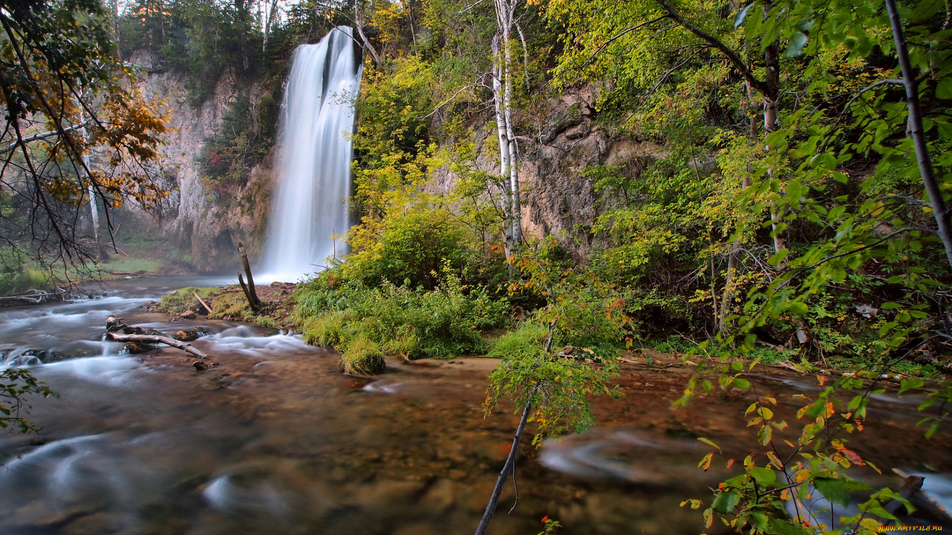 природа, водопады, лес, водопад, река