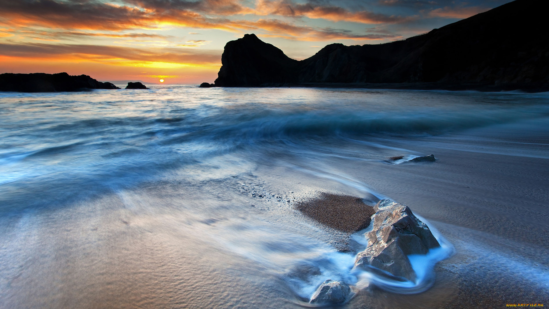 природа, восходы, закаты, море, небо, закат, скалы, прибой, берег, волны, облака, солнце, песок, камни