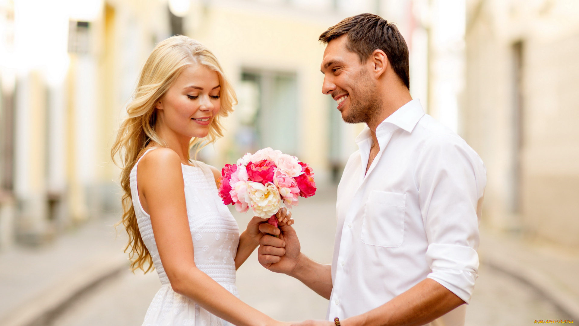 разное, мужчина, женщина, букет, цветы