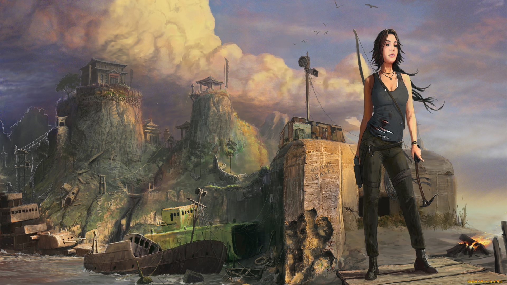 видео, игры, tomb, raider, 2013, крофт, лара, rider, tomb, арт, катера, причал