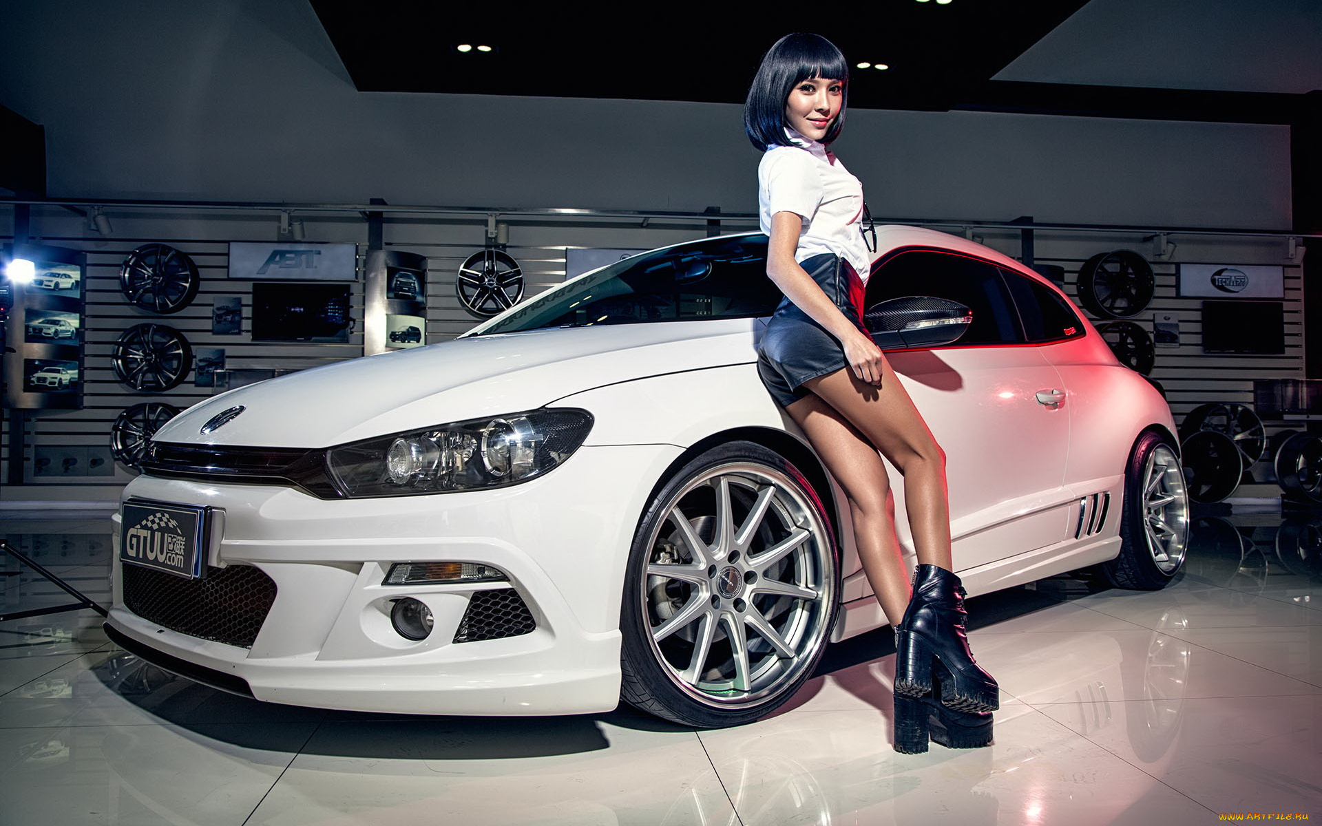 автомобили, -авто, с, девушками, азиатка, фон, взгляд, девушка, автомобиль