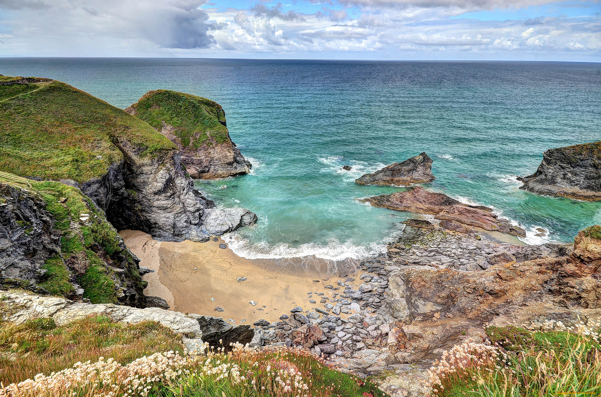 природа, побережье, бухта, океан, скалы