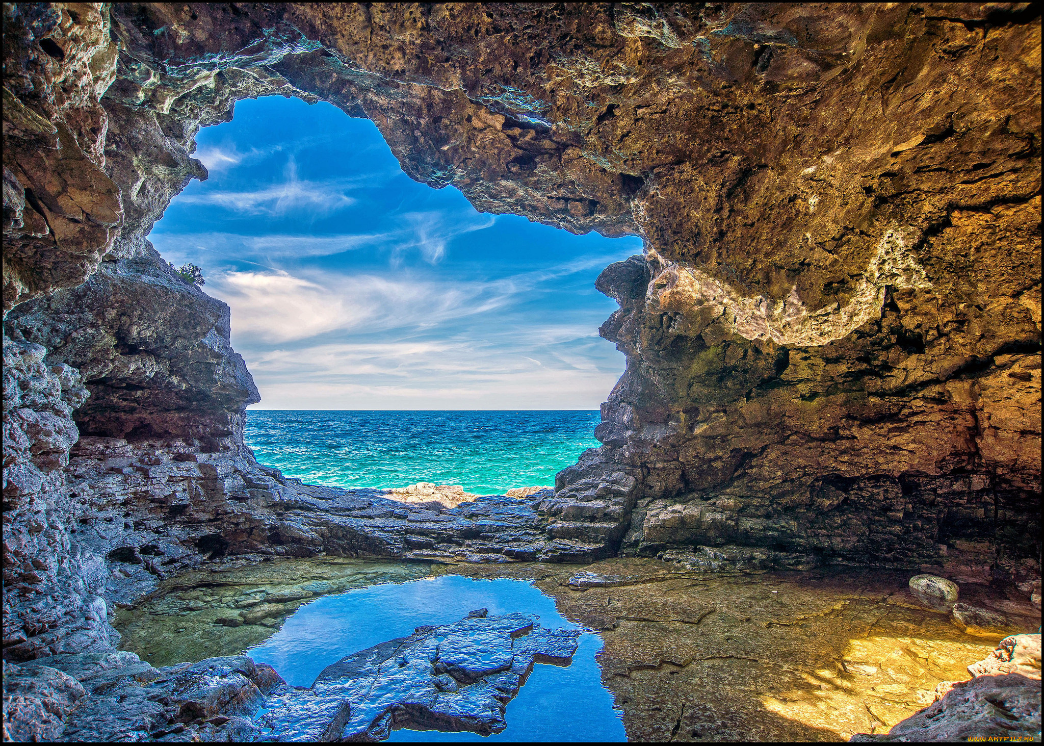 природа, побережье, океан, грот