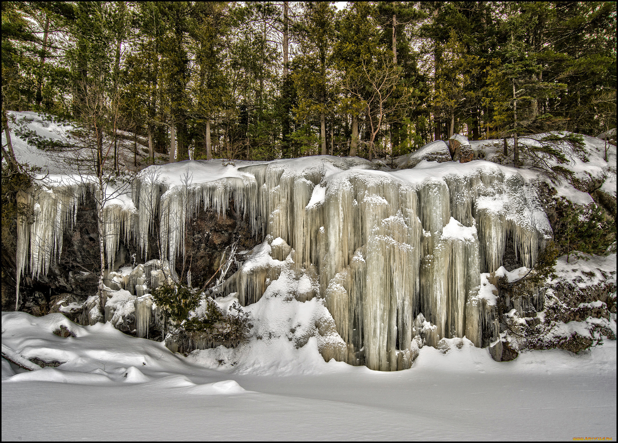 природа, зима, лес, ледопад