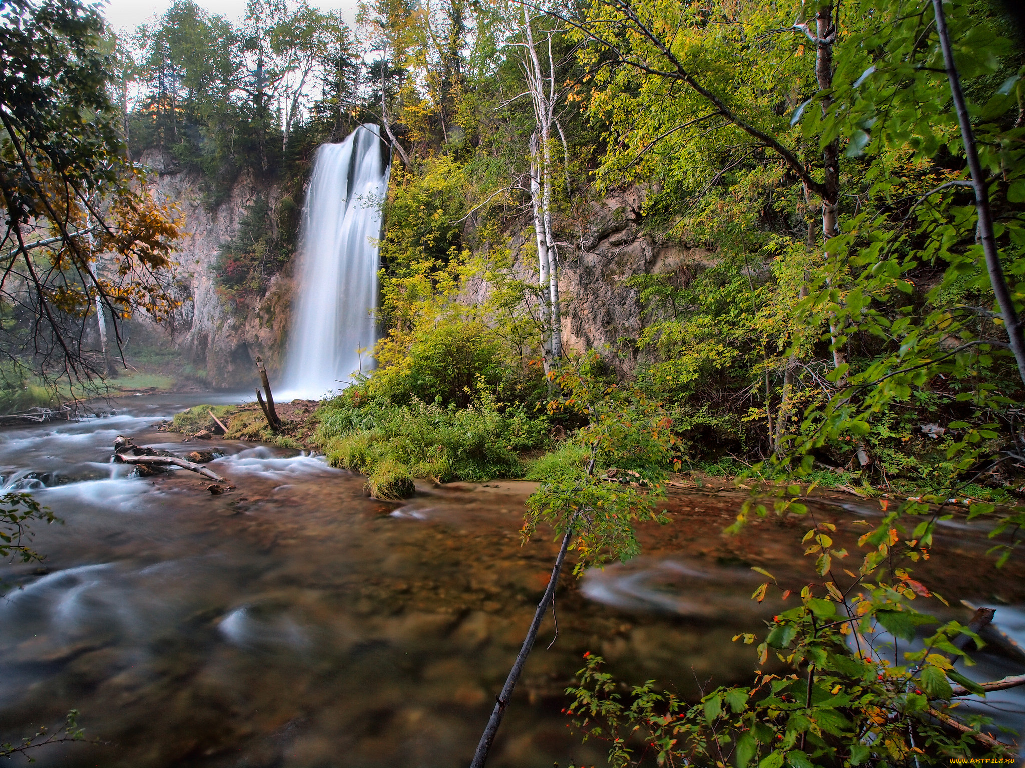 природа, водопады, лес, водопад, река