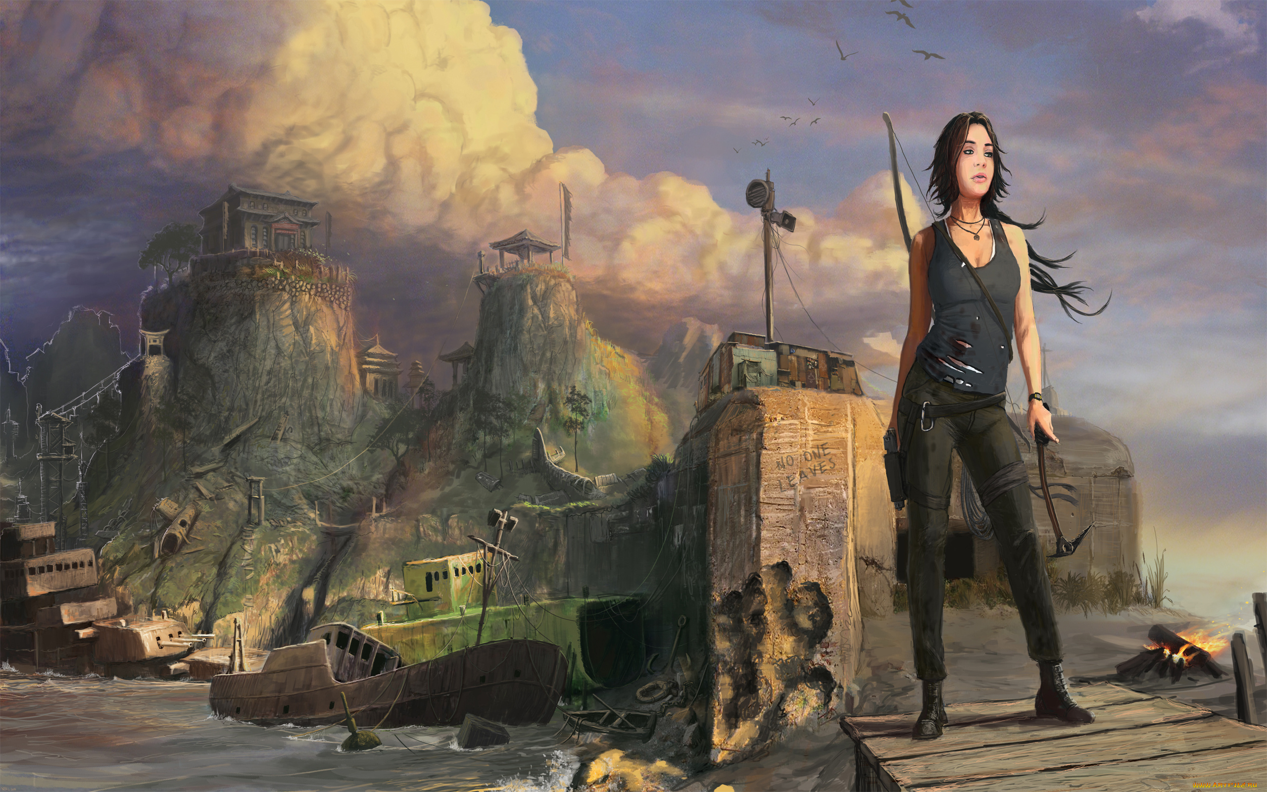 видео, игры, tomb, raider, 2013, крофт, лара, rider, tomb, арт, катера, причал