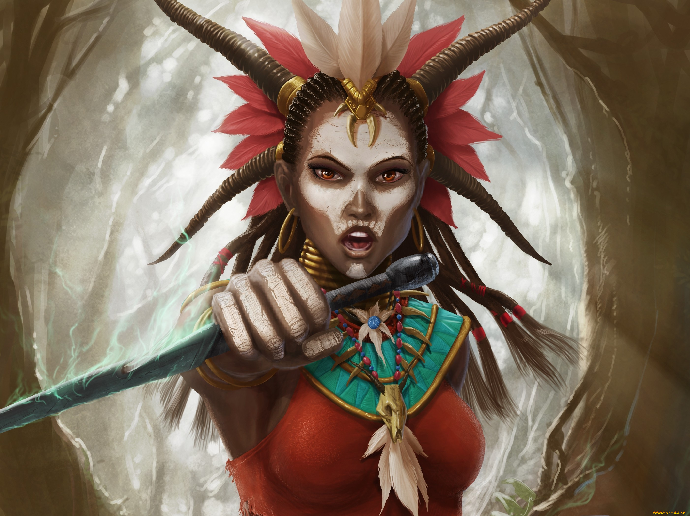 видео, игры, diablo, iii, , reaper, of, souls, арт, reaper, of, souls, diablo, iii, witch, doctor, девушка, шаман, раскраска, кинжалы